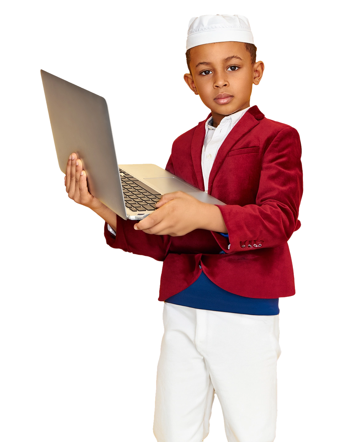 Child attending online Quran class on a laptop